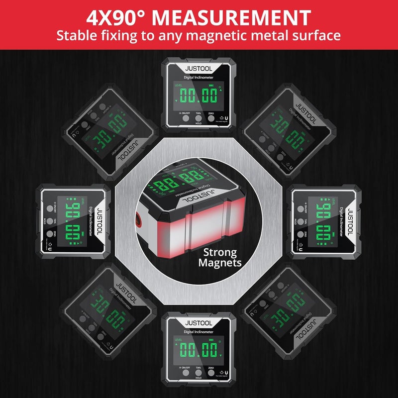 JUSTOOL Store Magnetic Digital Angle Finder, Level Box Angle Finder Protractor with 4 Magnetic Angle Gauge Backlight Inclinometer for Woodworking Renovations - Image 3
